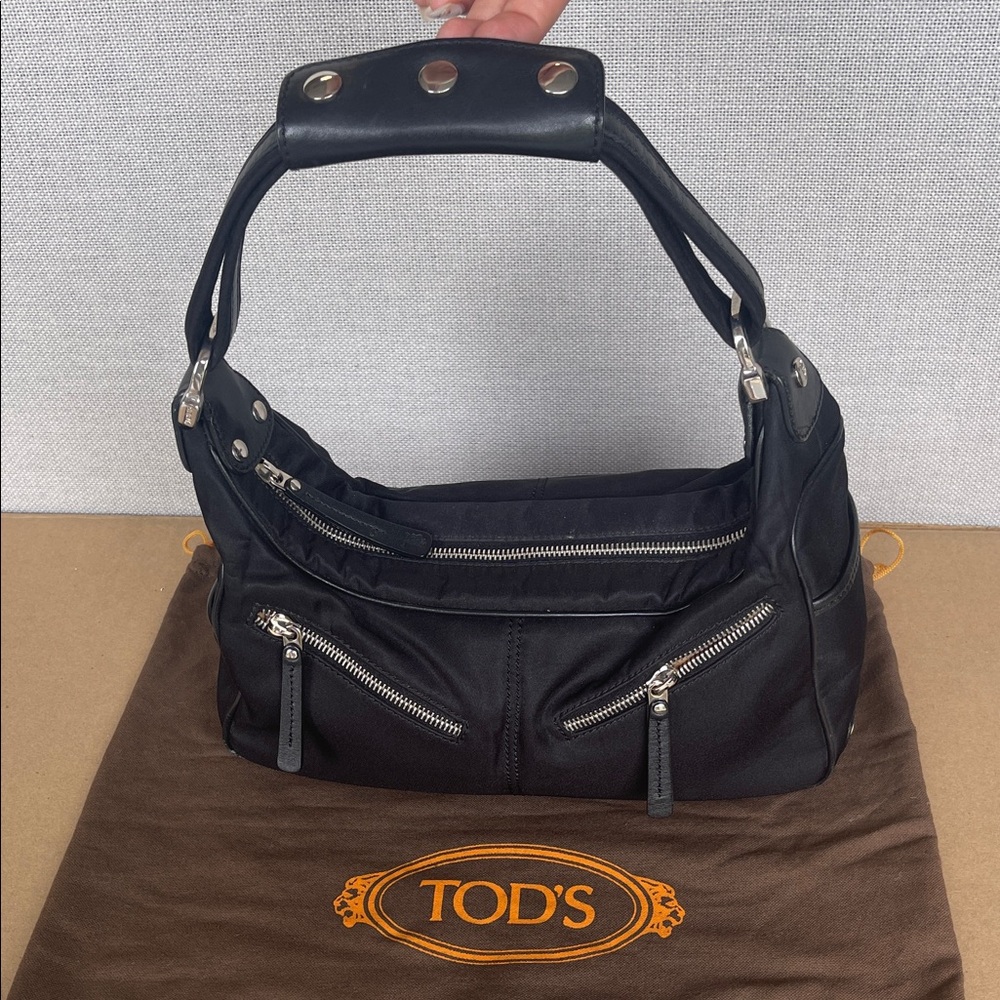 Tod's Black Shoulder Bag with Silver Hardware